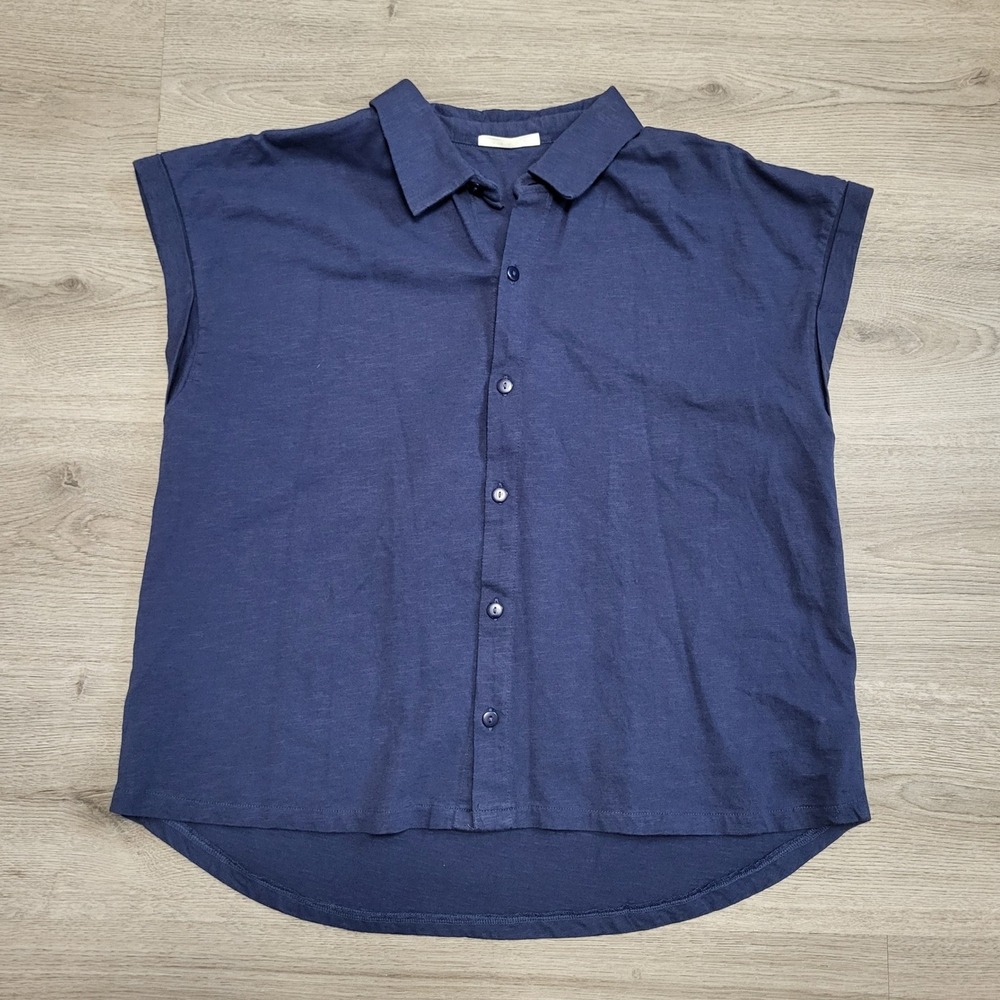 Known Supply Natural Navy Blue Organic‎ Cotton Short Sleeve Button Shirt Medium